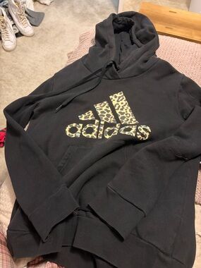 adidas Black Hoodie with Leopard Print Logo